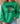 A woman wearing a bright green crewneck sweatshirt with a black and white football graphic and text on the front, paired with light blue jeans in a cozy indoor setting.