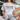 white t-shirt with Christmas-themed text and lights