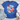 Blue t-shirt with a smiley face design featuring flowers and an American flag, paired with denim shorts and white sneakers on a wooden surface.