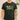 Black t-shirt with 'DAD' printed in a fishing-themed design, worn by a person.