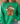 A person wearing a bright green crewneck sweatshirt with a large gingerbread cookie graphic wearing a leopard-print Santa hat. The background shows a neutral indoor setting with a woven straw chair.