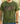 Green t-shirt with 'DAD' printed in American flag and camouflage pattern, worn by a person.