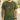 Green t-shirt with 'DAD' printed in American flag and camouflage pattern, worn by a person.